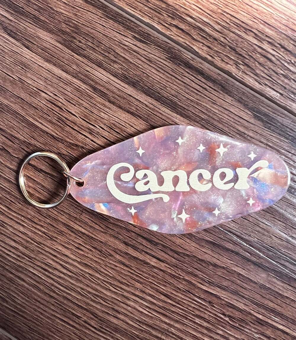 Zodiac Motel Keychain Cancer Astrology Star Sign Pink Glitter